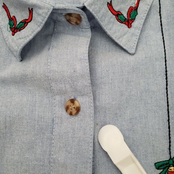 VTG NutCracker Denim Shirt Embroidered Ornaments Teachercore Holiday Womens 18W - Picture 10 of 12
